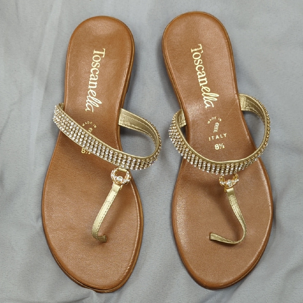TOSCA BLU Gold and Brown Rhinestone Sandals